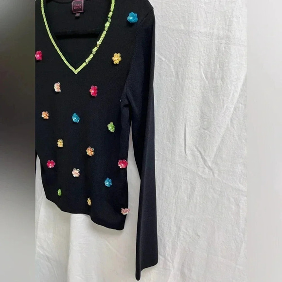 Color works women’s size medium black Colorful sequenced long sleeve knit top - Picture 3 of 4